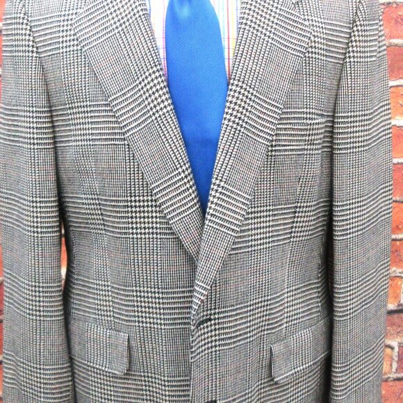 42 R-100% WOOL SPORT COAT BLACK & CREAM GLEN PLAID / HOUNDSTOOTH - Picture 5 of 10